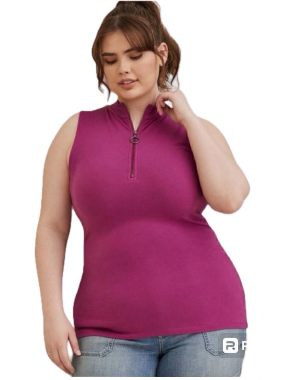 Torrid Foxy Mock Neck Zip Up Tank in Magenta